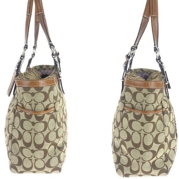 Coach Signature East West Canvas Leather Tote Handbag - Picture 6 of 14